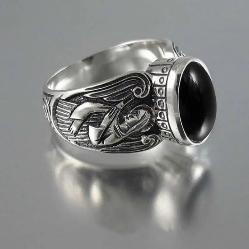 Vintage Green Moonstone Ring Silver Angel for Women Jewelry