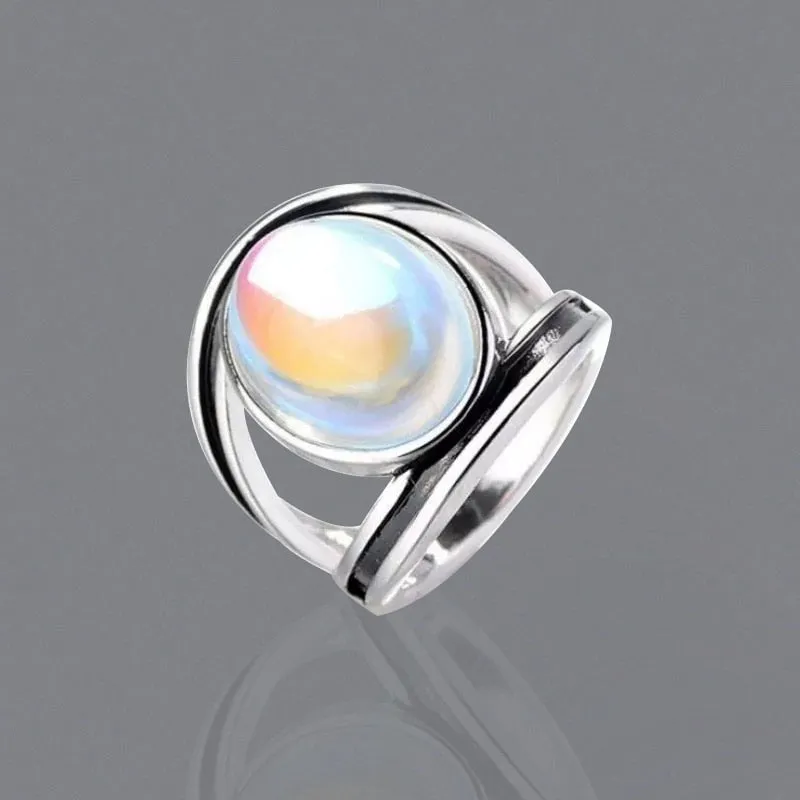 Vintage Green Moonstone Ring Silver Angel for Women Jewelry
