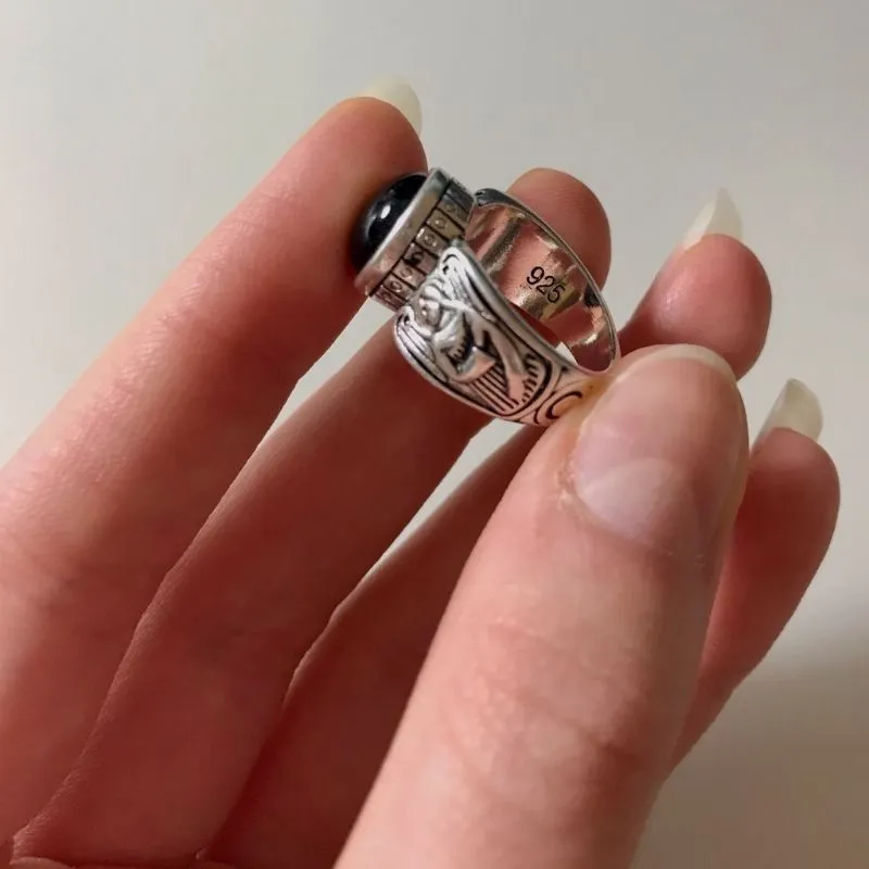 Vintage Green Moonstone Ring Silver Angel for Women Jewelry