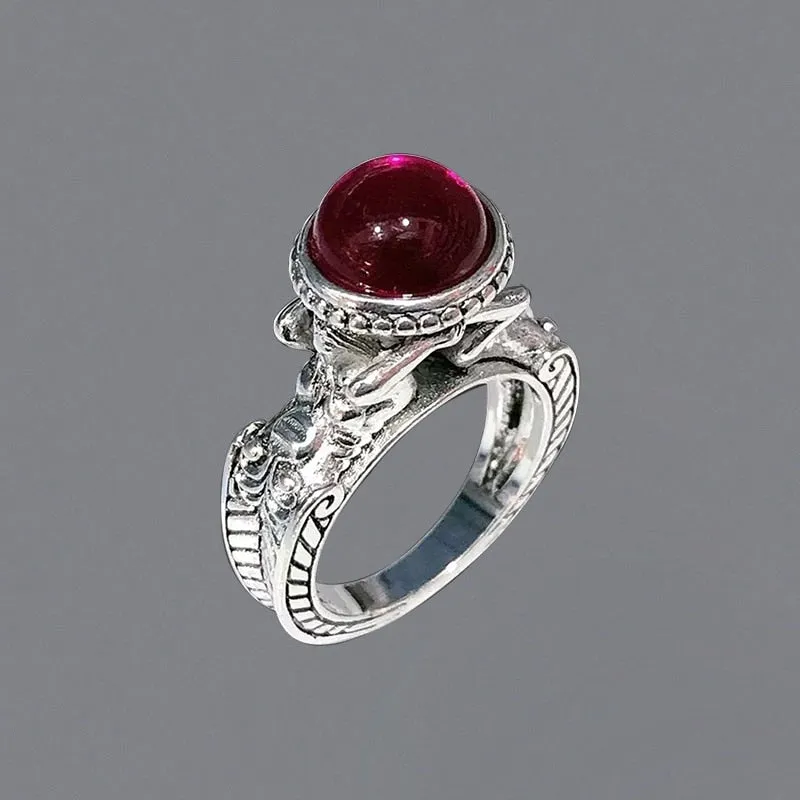 Vintage Green Moonstone Ring Silver Angel for Women Jewelry