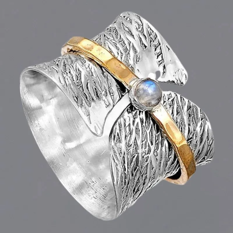 Vintage Green Moonstone Ring Silver Angel for Women Jewelry