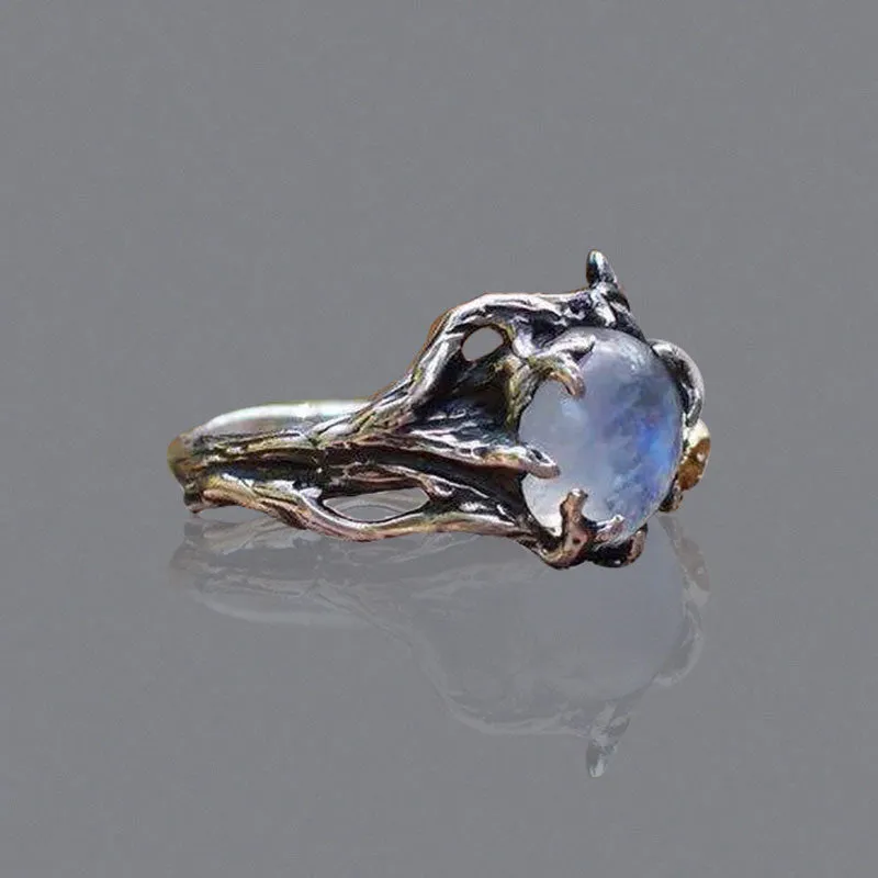 Vintage Green Moonstone Ring Silver Angel for Women Jewelry