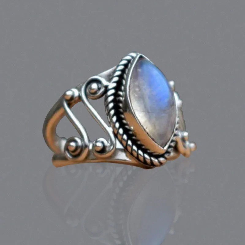 Vintage Green Moonstone Ring Silver Angel for Women Jewelry