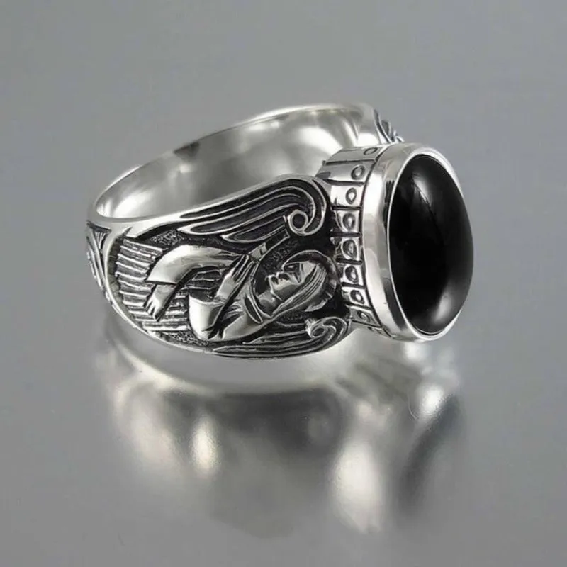 Vintage Green Moonstone Ring Silver Angel for Women Jewelry