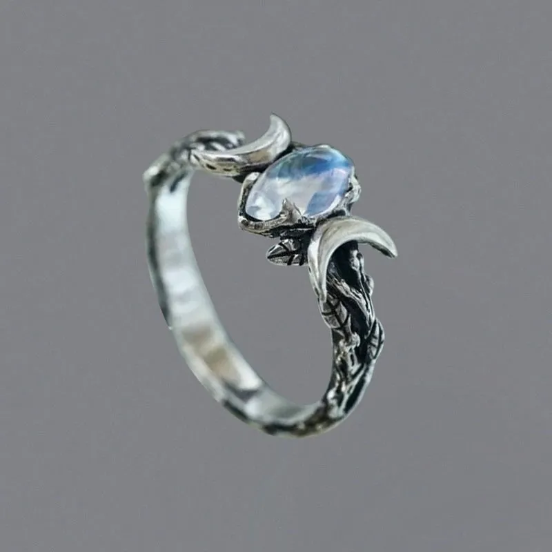 Vintage Green Moonstone Ring Silver Angel for Women Jewelry