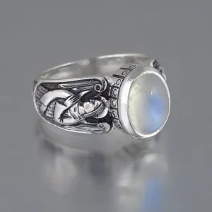 Vintage Green Moonstone Ring Silver Angel for Women Jewelry