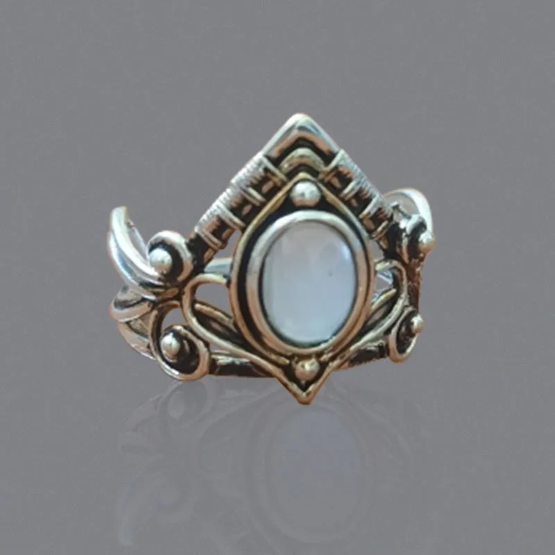 Vintage Green Moonstone Ring Silver Angel for Women Jewelry