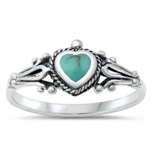 Vintage Heart Design Turquoise Ring New .925 Sterling Silver Band Sizes 4-10