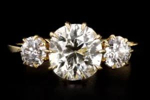 Vintage Inspired 18K Yellow Gold 1.34 Carat Old Mine Cut Diamond Three Stone Engagement Ring