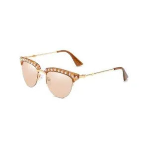 Vintage Metal Frame Rhinestone Inlaid Sunglasses - Champagne