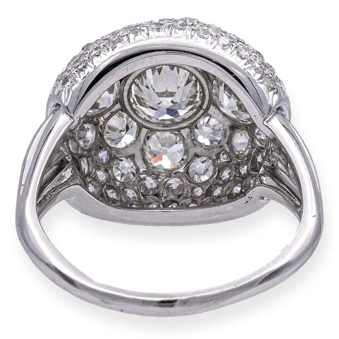 Vintage Old Euro 5.11 CTW Diamond Cluster Platinum Cocktail Dome ring Circa 1950's