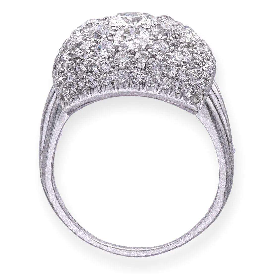 Vintage Old Euro 5.11 CTW Diamond Cluster Platinum Cocktail Dome ring Circa 1950's