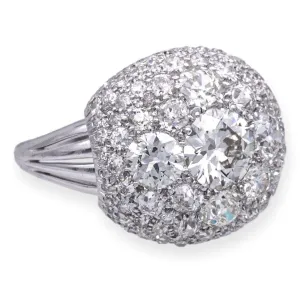 Vintage Old Euro 5.11 CTW Diamond Cluster Platinum Cocktail Dome ring Circa 1950's