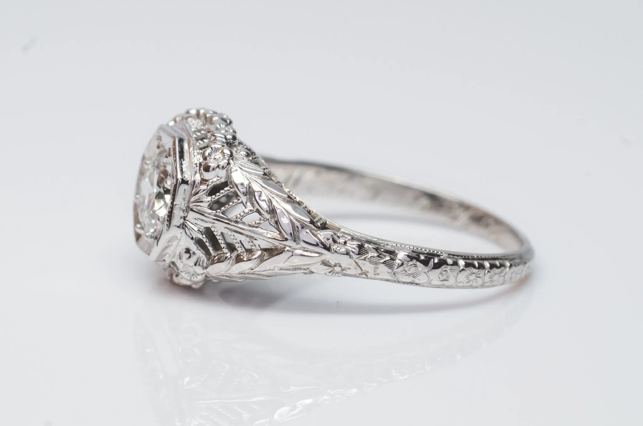 VINTAGE OLD EUROPEAN CUT DIAMOND RING IN WHITE GOLD