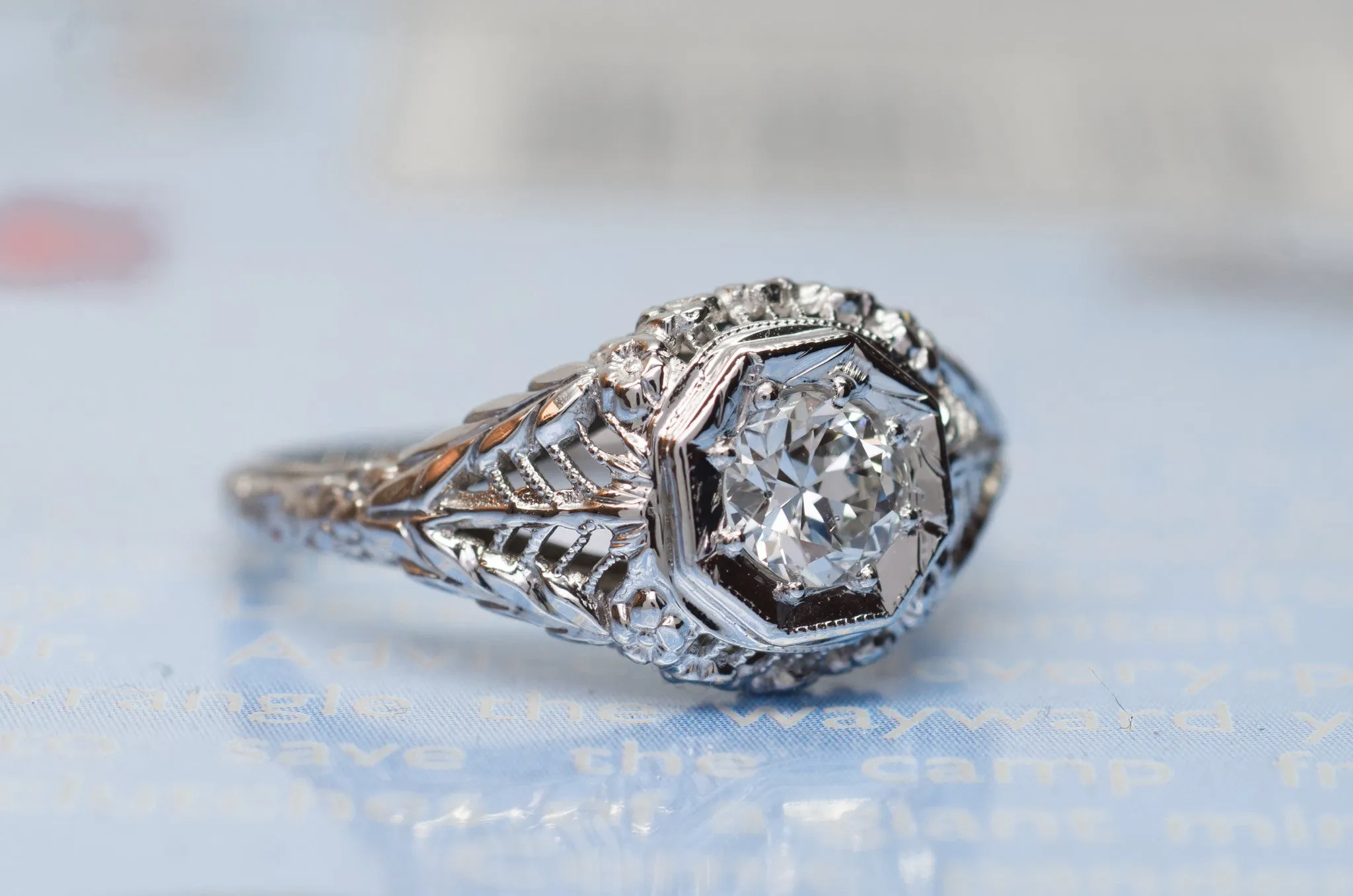 VINTAGE OLD EUROPEAN CUT DIAMOND RING IN WHITE GOLD