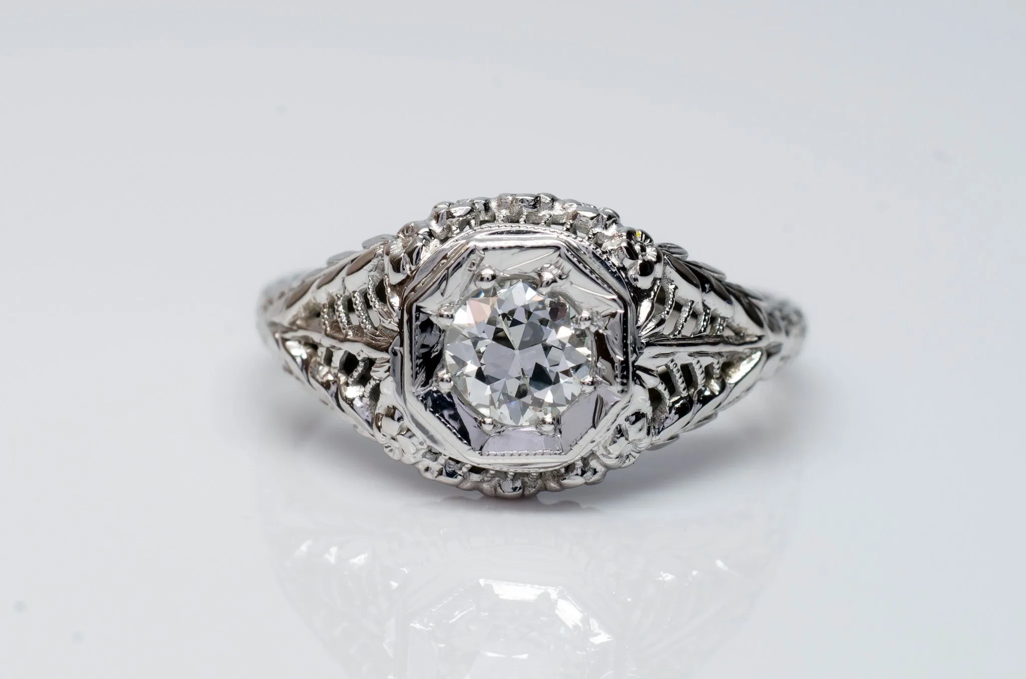 VINTAGE OLD EUROPEAN CUT DIAMOND RING IN WHITE GOLD