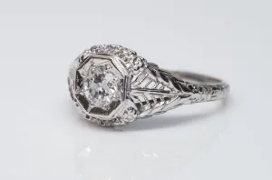 VINTAGE OLD EUROPEAN CUT DIAMOND RING IN WHITE GOLD