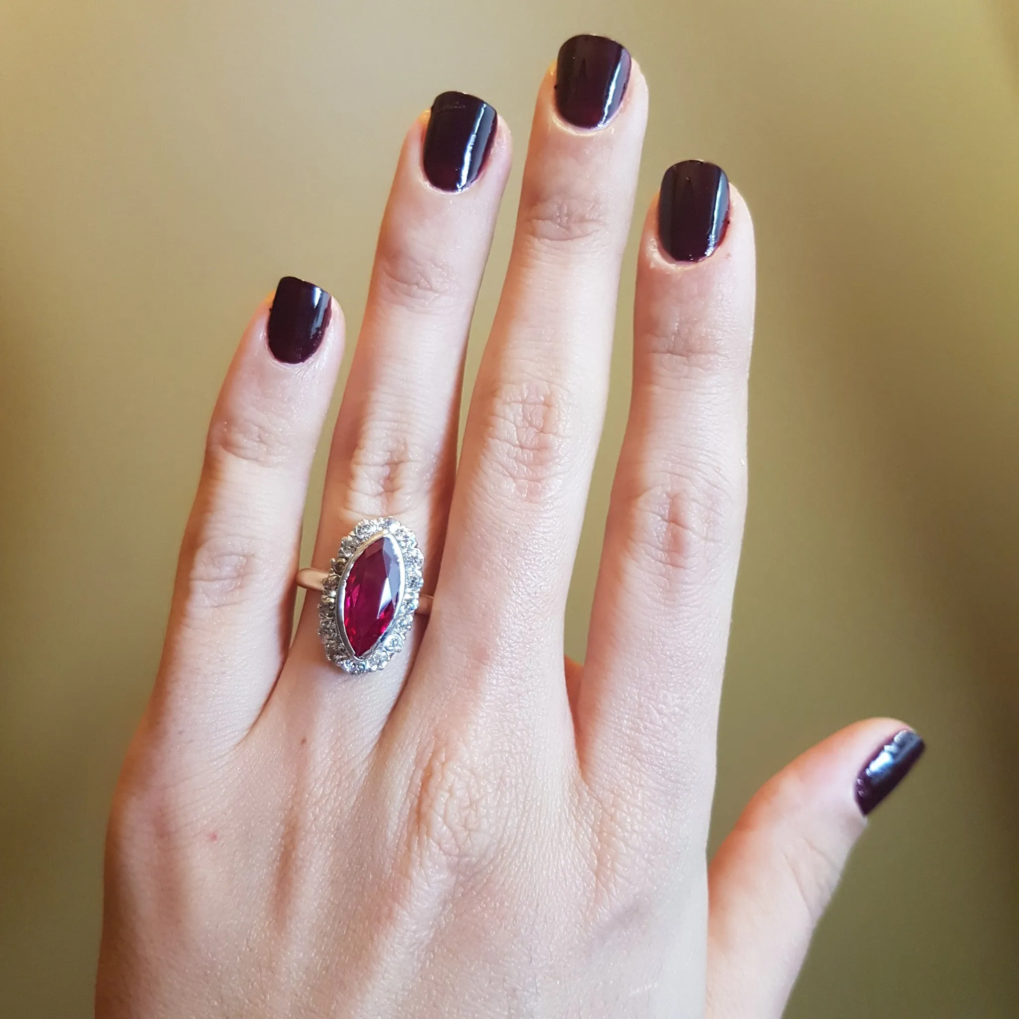 VINTAGE OLD MINE CUT HALO AND SYNTHETIC RUBY RING