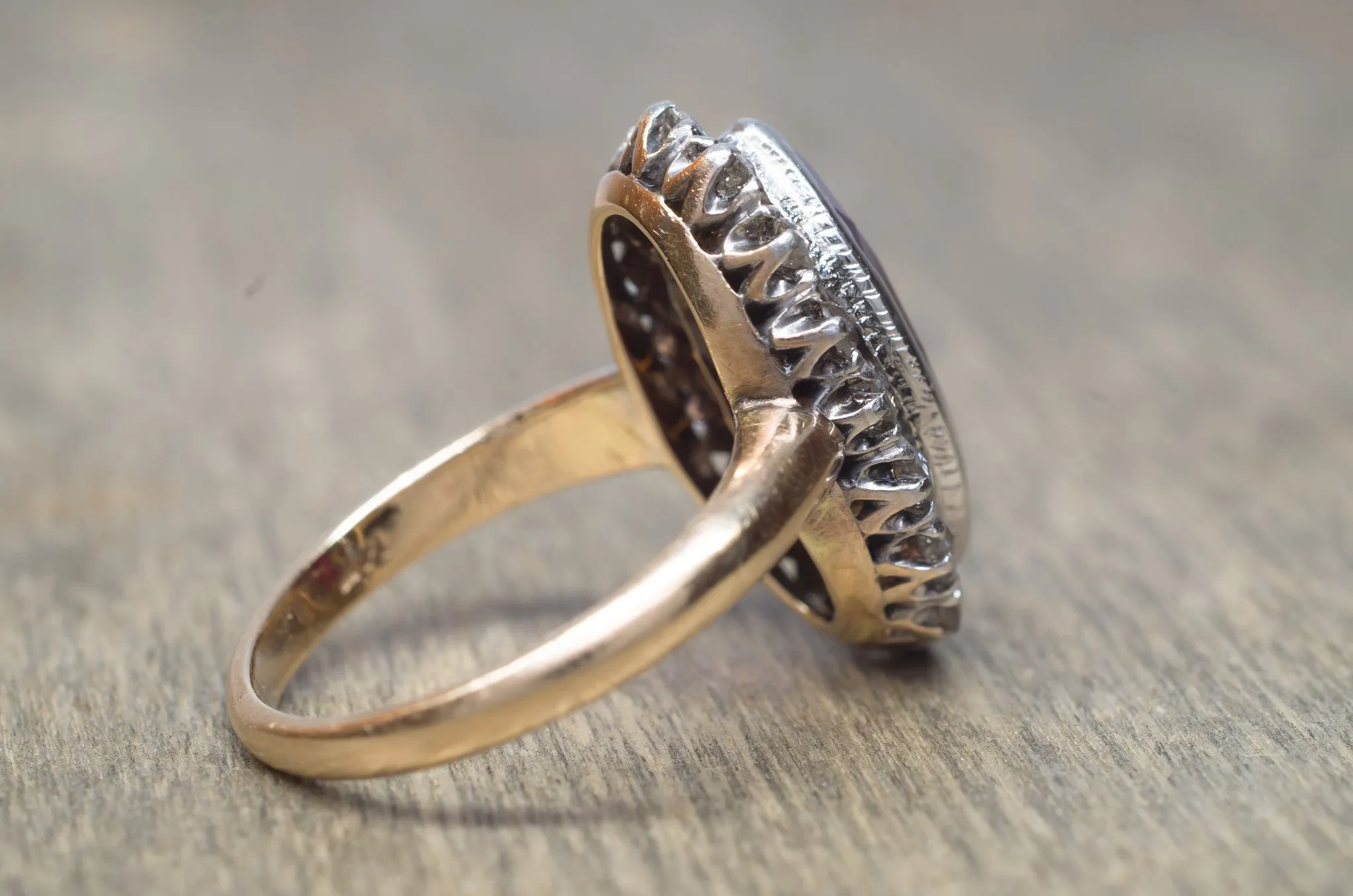 VINTAGE OLD MINE CUT HALO AND SYNTHETIC RUBY RING