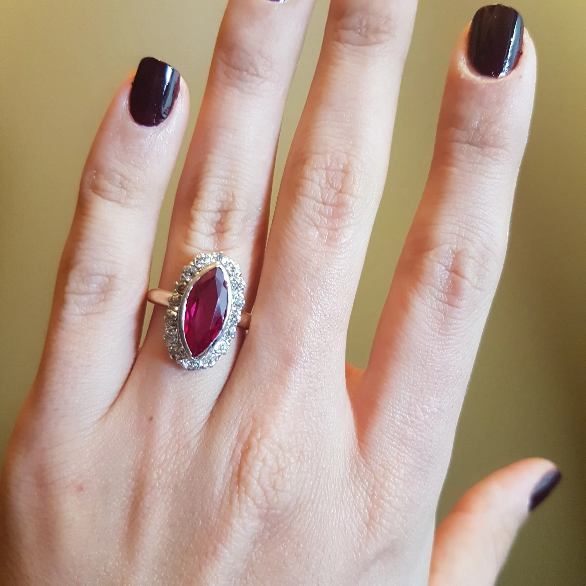VINTAGE OLD MINE CUT HALO AND SYNTHETIC RUBY RING