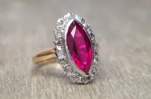VINTAGE OLD MINE CUT HALO AND SYNTHETIC RUBY RING