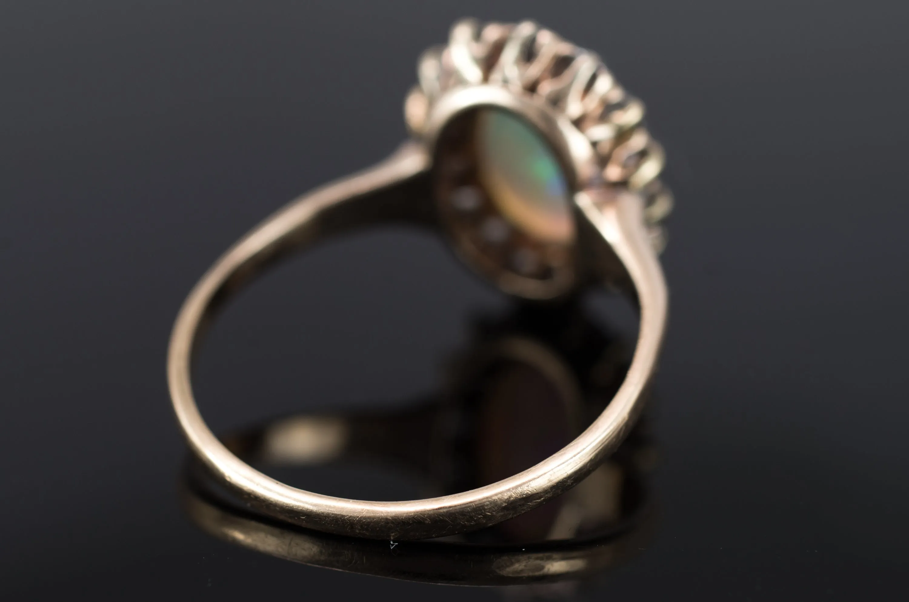 VINTAGE OPAL AND OLD MINE CUT DIAMOND HALO RING