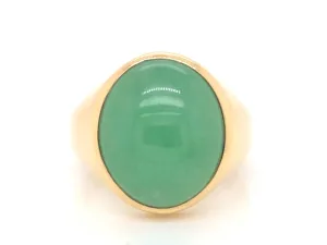 Vintage Oval Translucent Green Jade Pinky Ring in 14k Yellow Gold