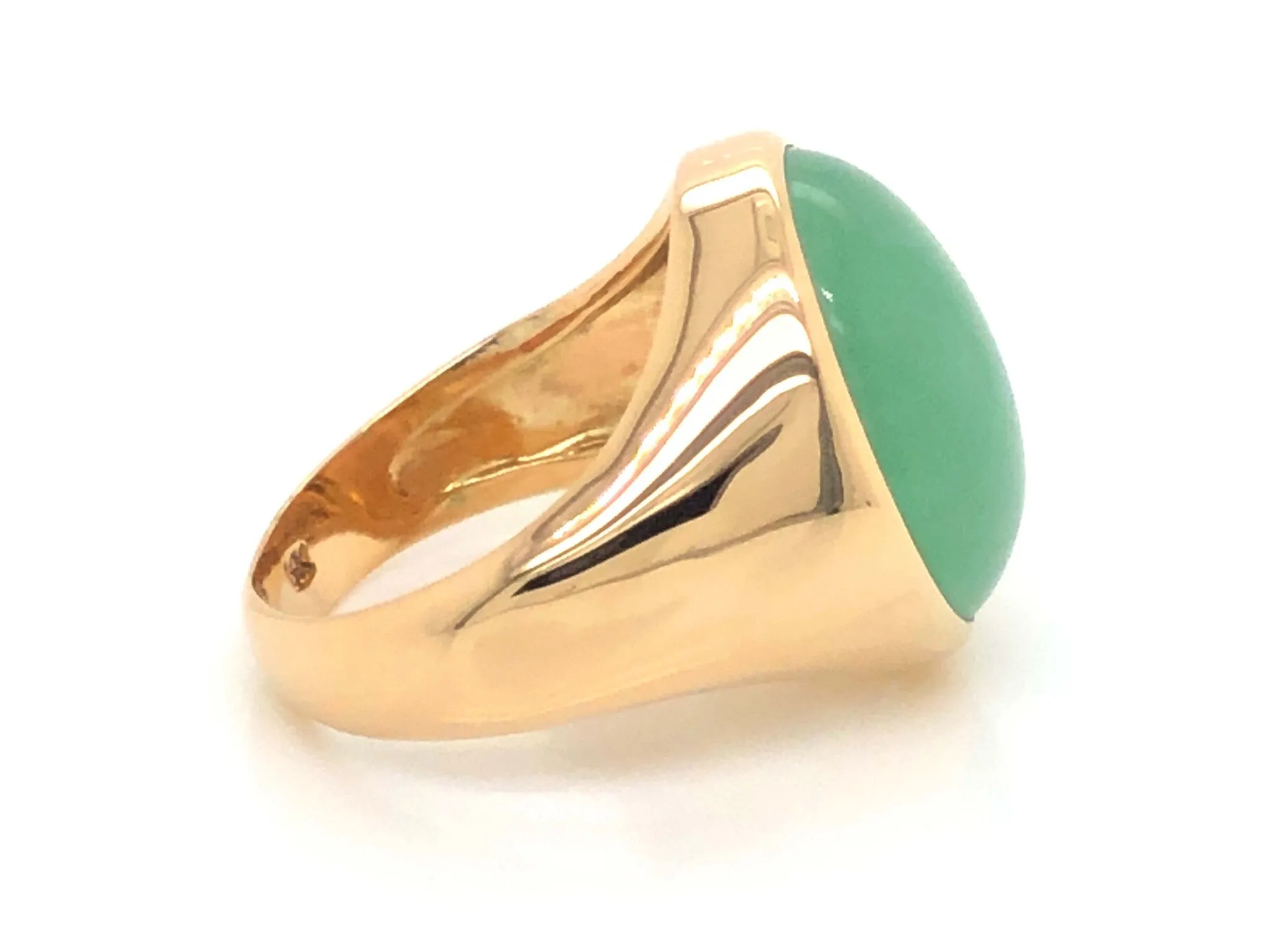 Vintage Oval Translucent Green Jade Pinky Ring in 14k Yellow Gold