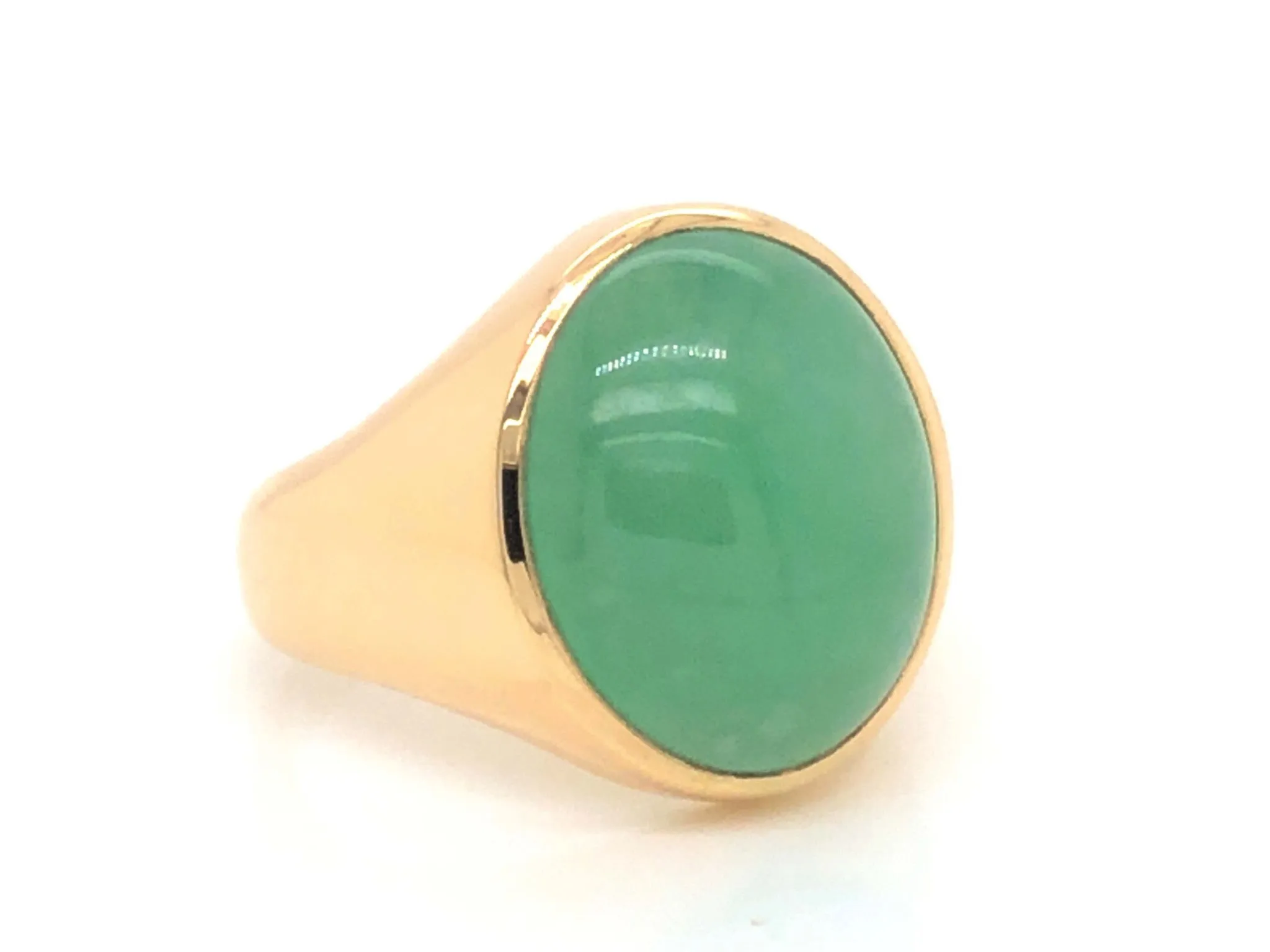 Vintage Oval Translucent Green Jade Pinky Ring in 14k Yellow Gold