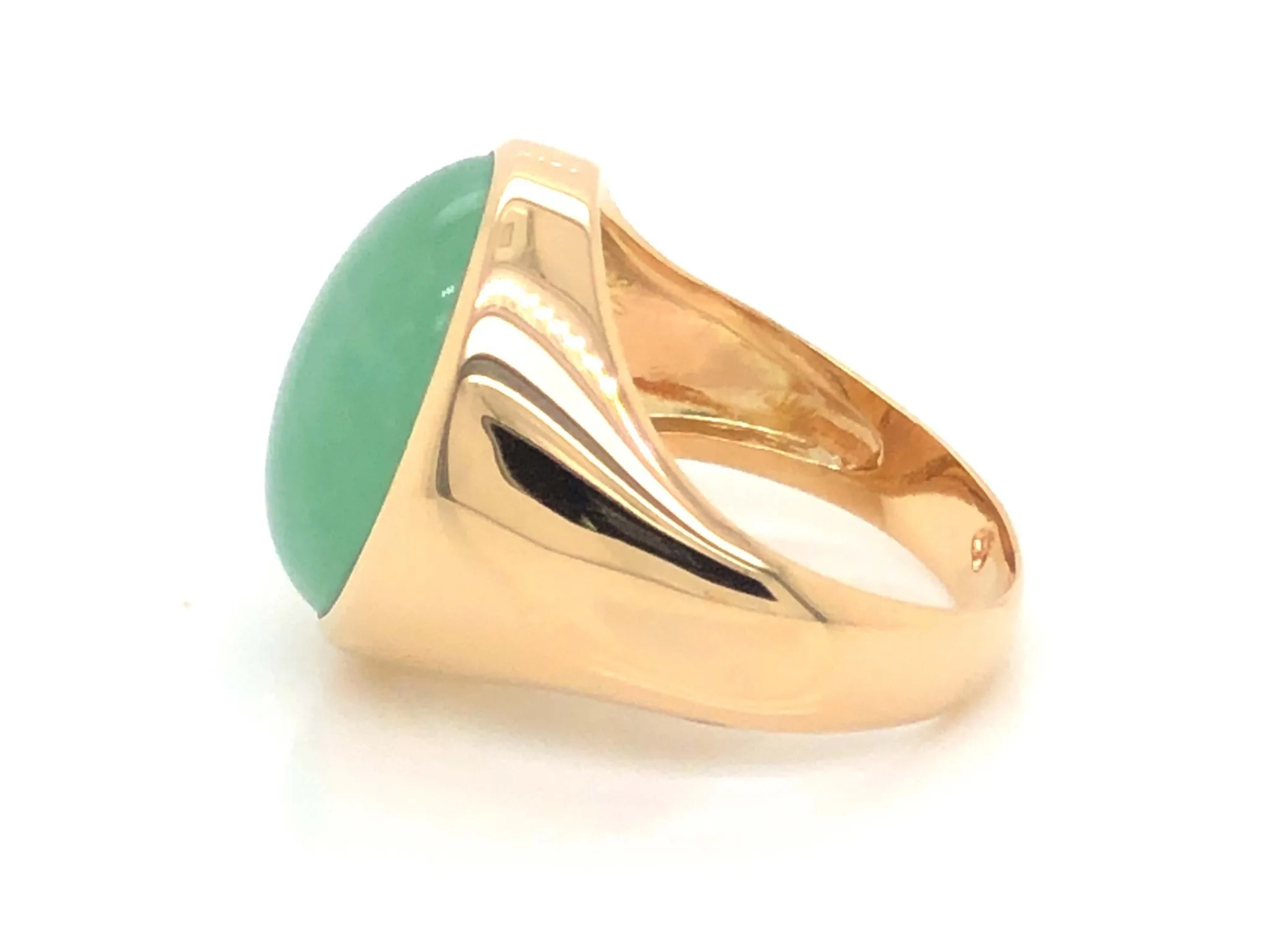 Vintage Oval Translucent Green Jade Pinky Ring in 14k Yellow Gold
