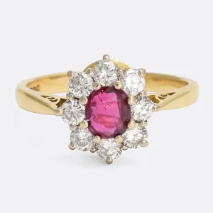 Vintage Ruby & Diamond Cluster Ring