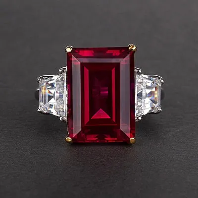 Vintage Ruby Red Gemstone Ring 925 Silver Women's Wedding Jewelry