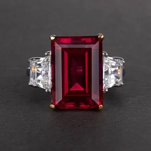 Vintage Ruby Red Gemstone Ring 925 Silver Women's Wedding Jewelry