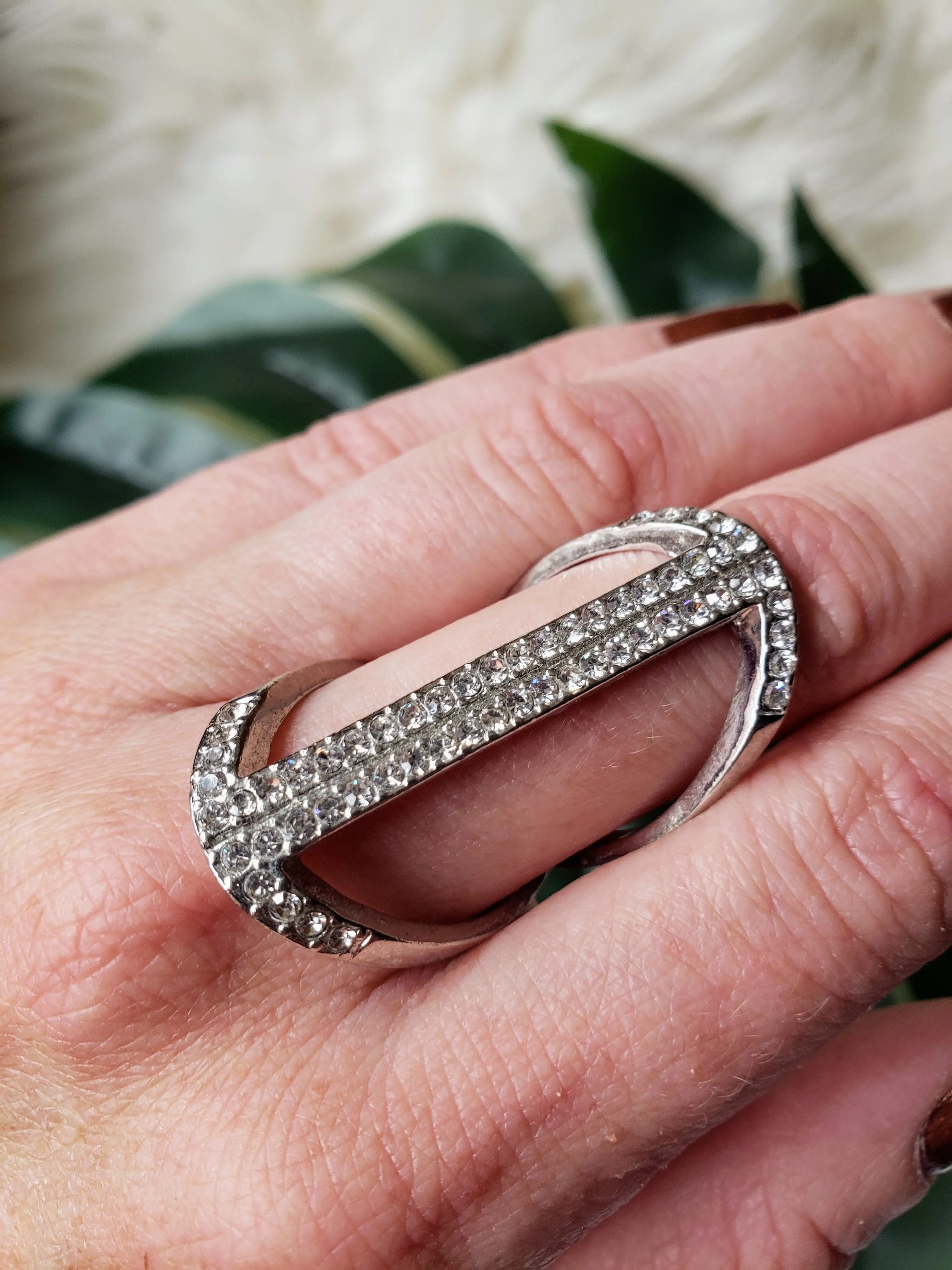 Vintage - Silver Rhinestone Statement Ring