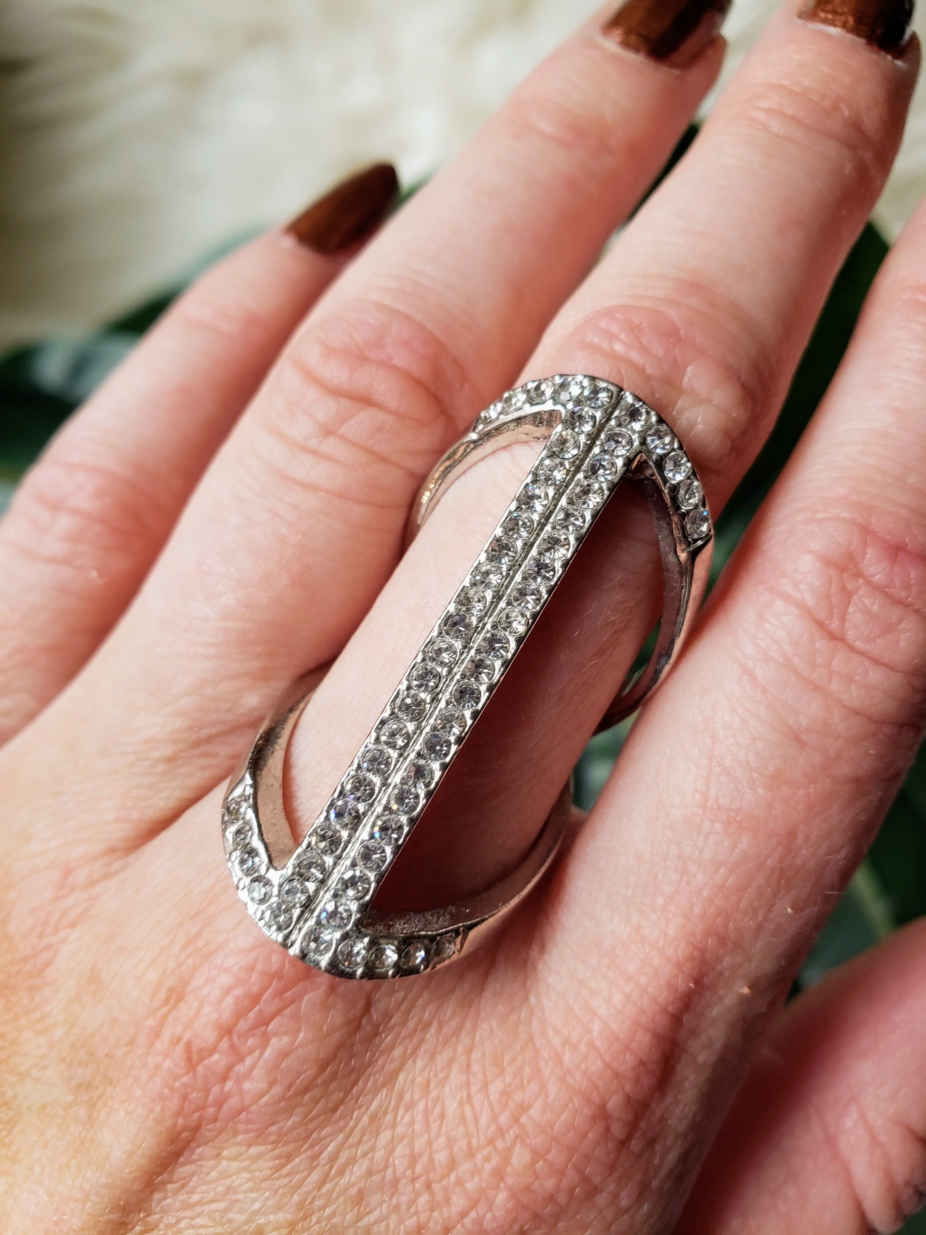 Vintage - Silver Rhinestone Statement Ring