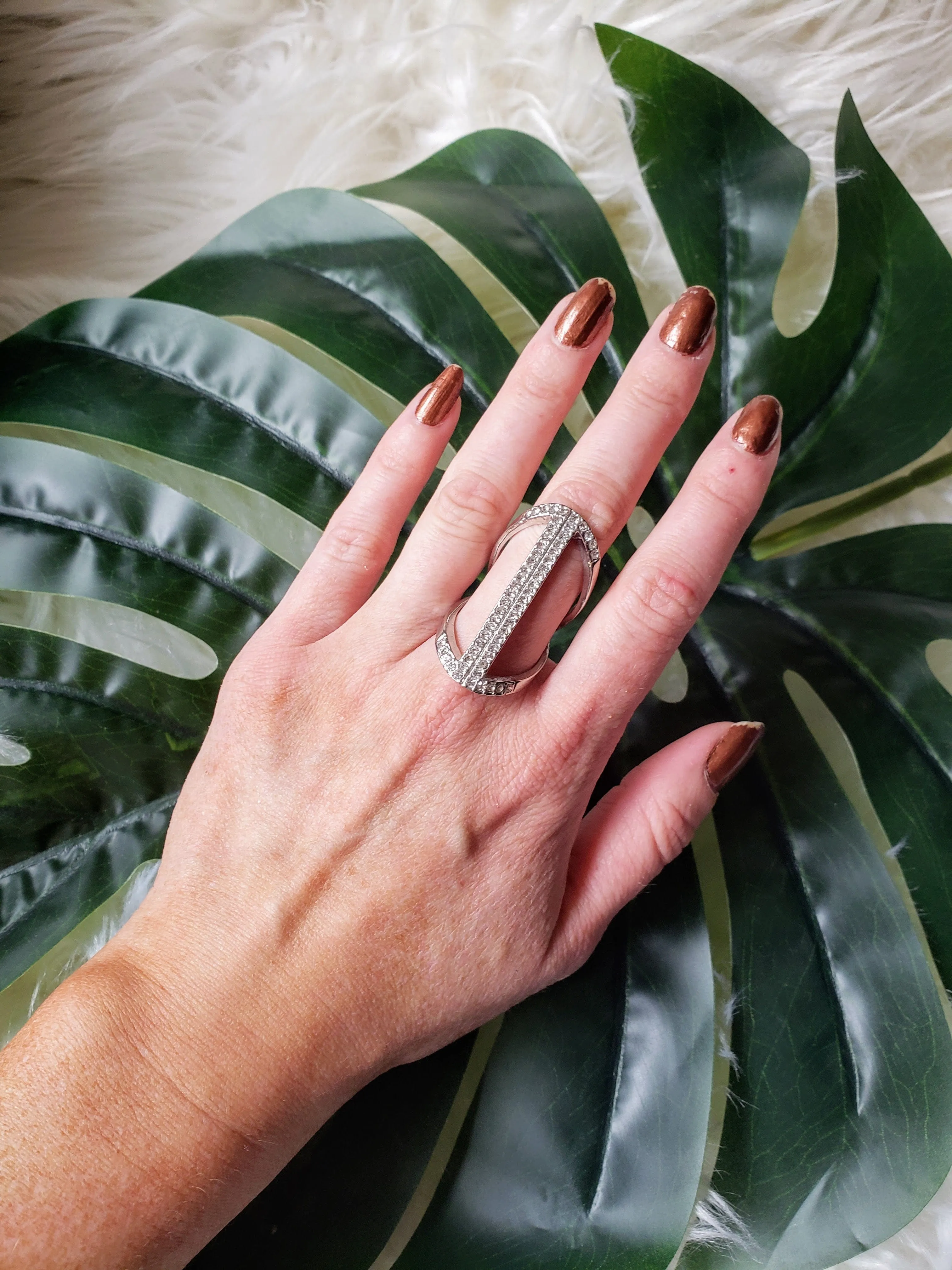 Vintage - Silver Rhinestone Statement Ring