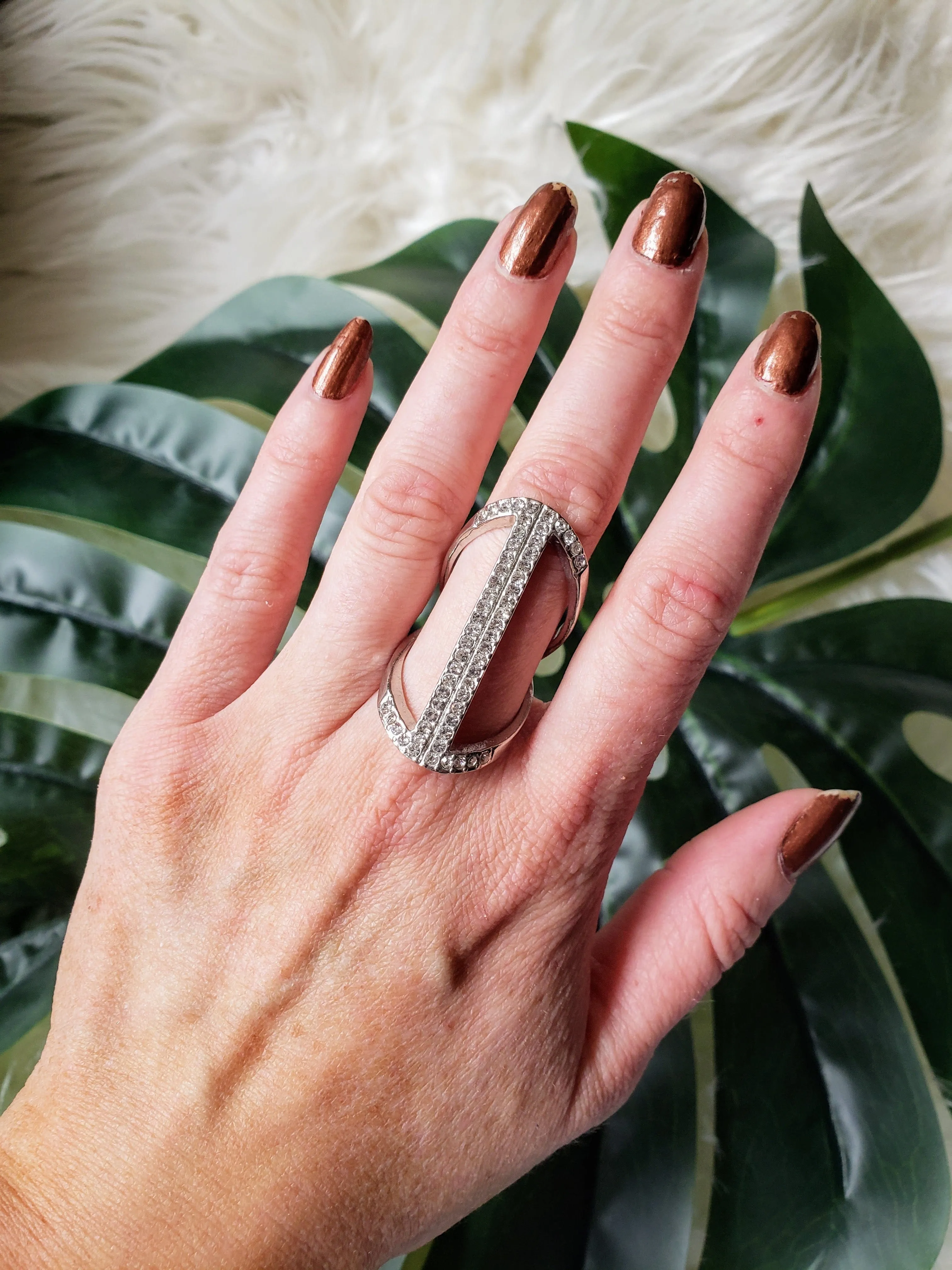 Vintage - Silver Rhinestone Statement Ring