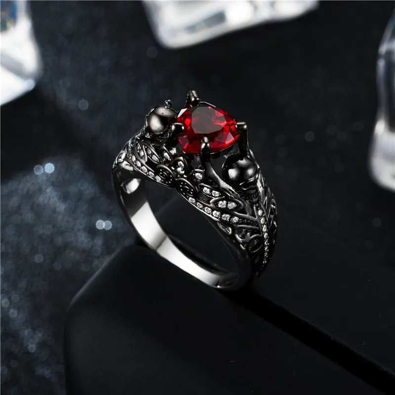 Vintage Skull Heart Ring
