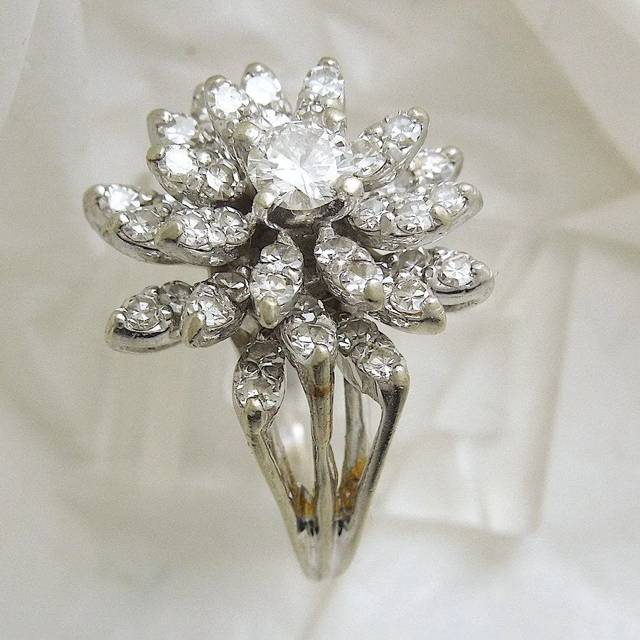 Vintage Starburst Diamond Cluster in White Gold