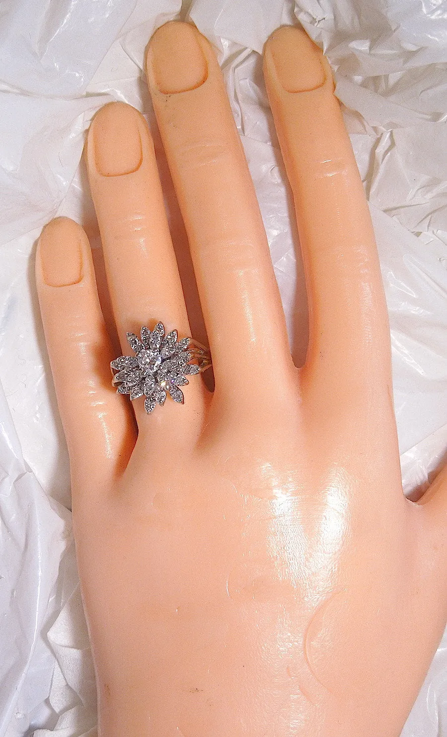 Vintage Starburst Diamond Cluster in White Gold