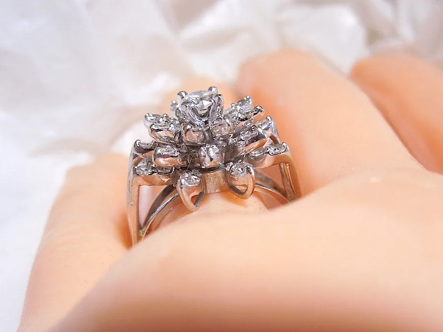 Vintage Starburst Diamond Cluster in White Gold