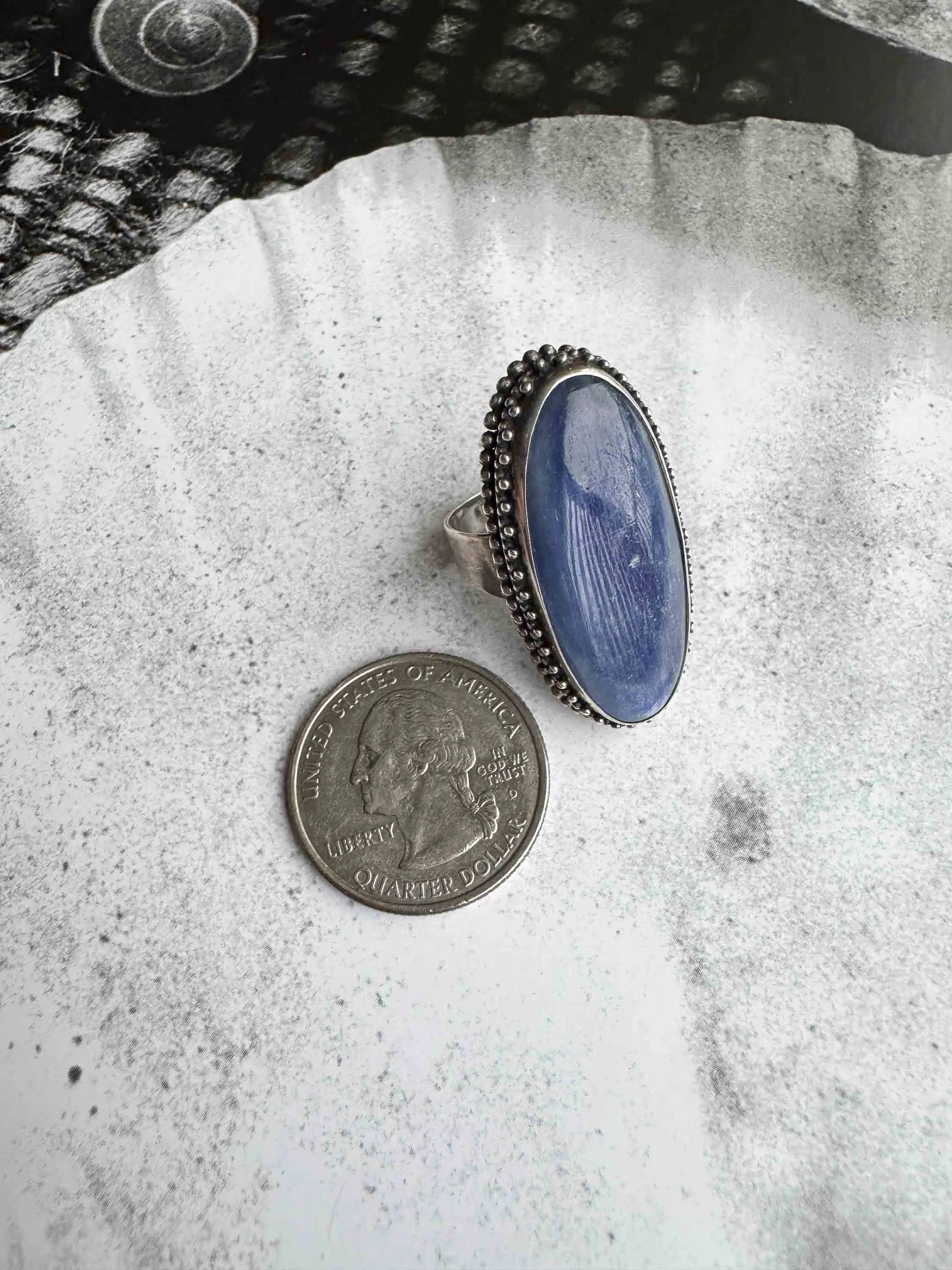 Vintage Sterling Silver Kyanite Statement Ring – Size 6