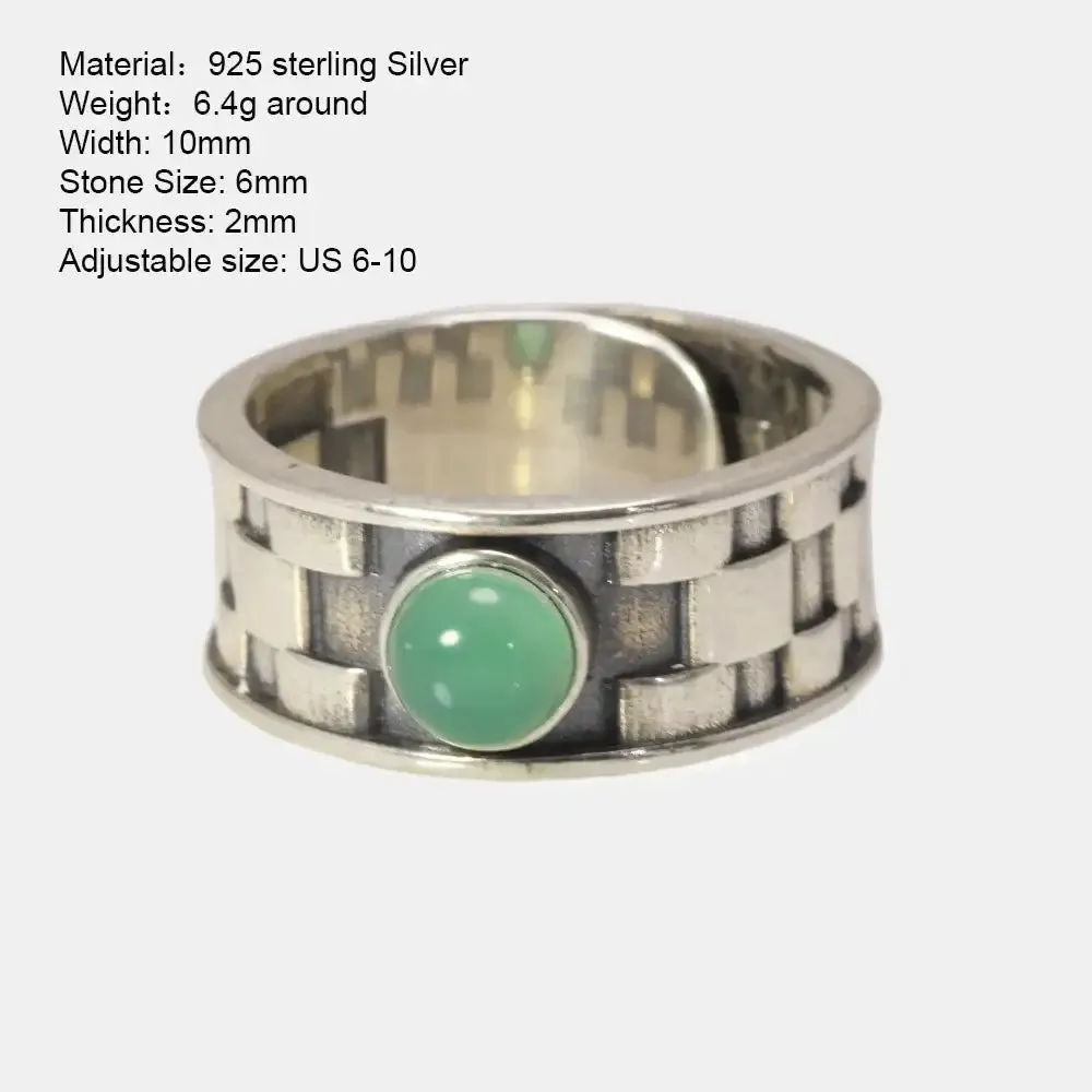 Vintage Sterling Silver Natural Jade Stone Ring