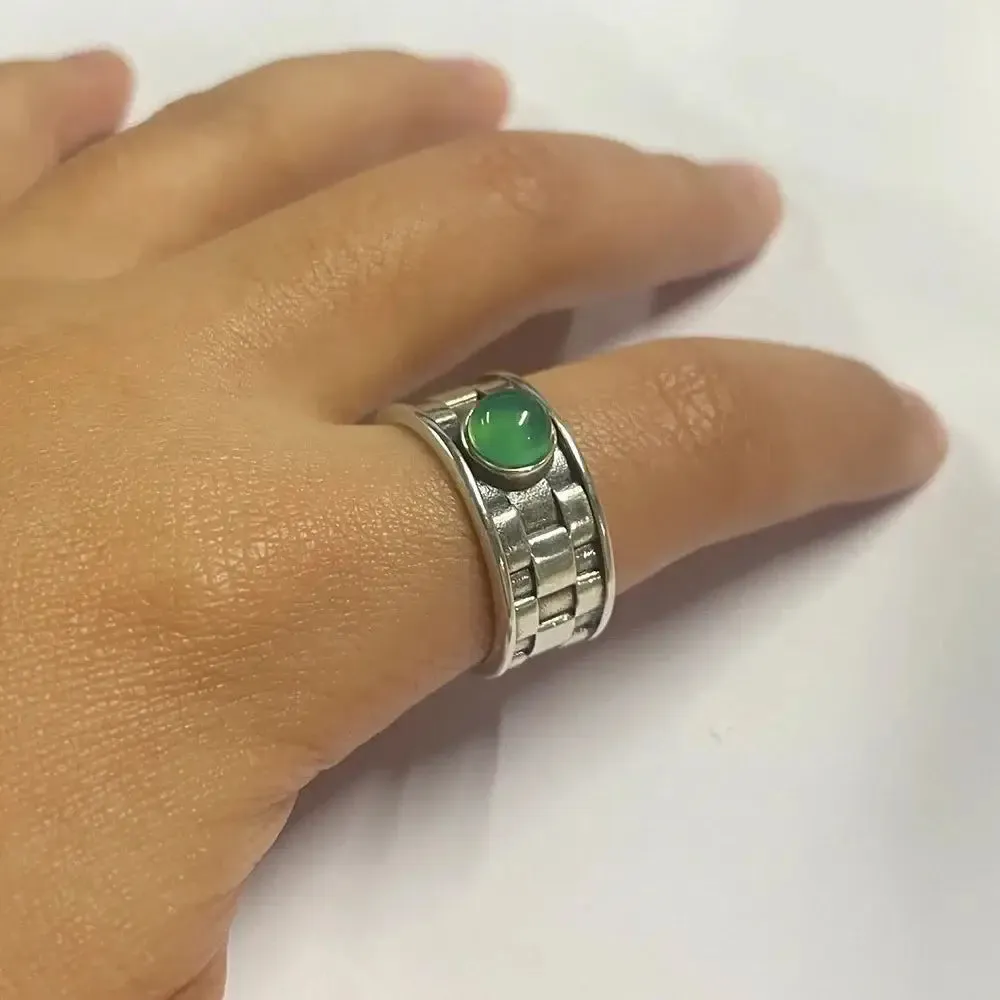Vintage Sterling Silver Natural Jade Stone Ring