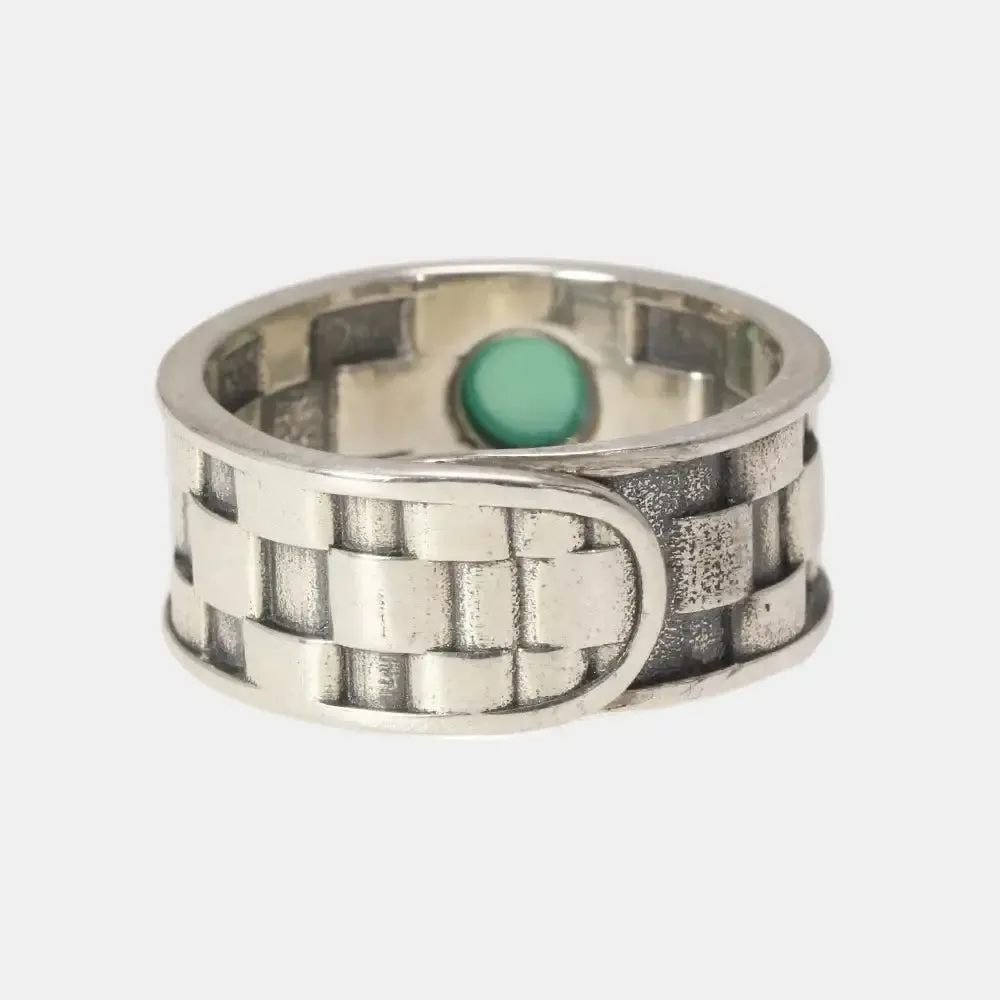 Vintage Sterling Silver Natural Jade Stone Ring