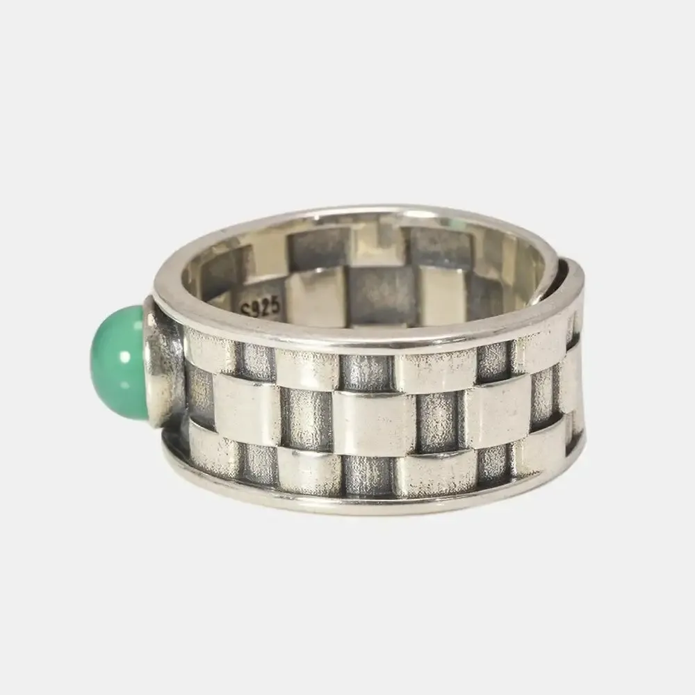 Vintage Sterling Silver Natural Jade Stone Ring