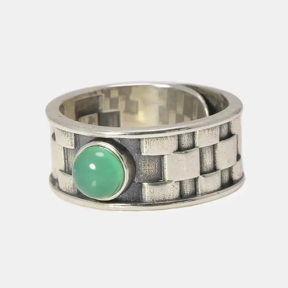 Vintage Sterling Silver Natural Jade Stone Ring