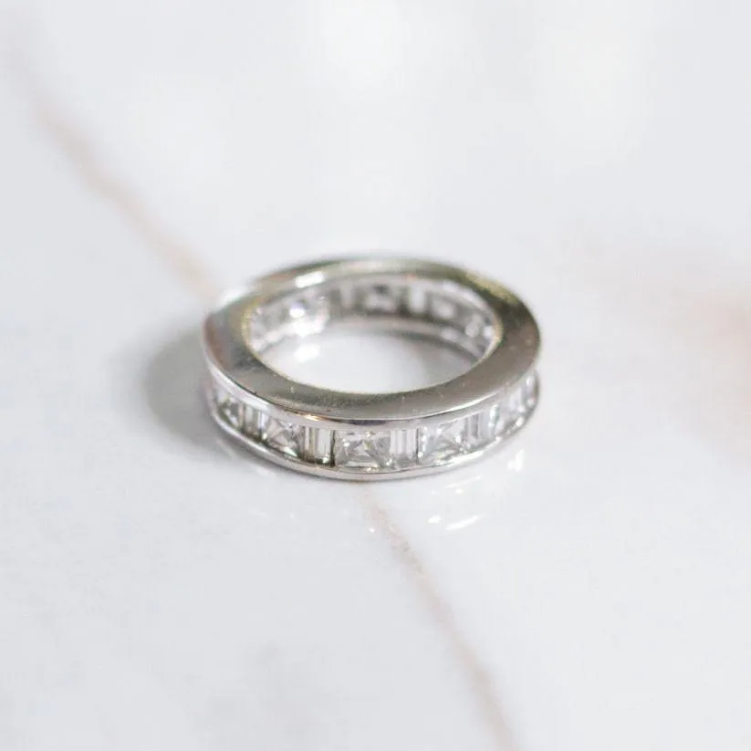 Vintage Sterling Silver Princess Cut Wide Band Eternity Ring