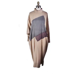 Vintage Vuokko Abstract Art Wool Voile Gown Tan Gray M 1980s Amazing!