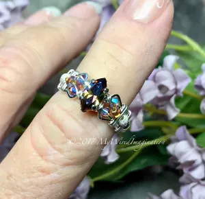 Vitrail Dark Vintage Swarovski Crystal Handmade Ring Sterling Silver US Size 5.5